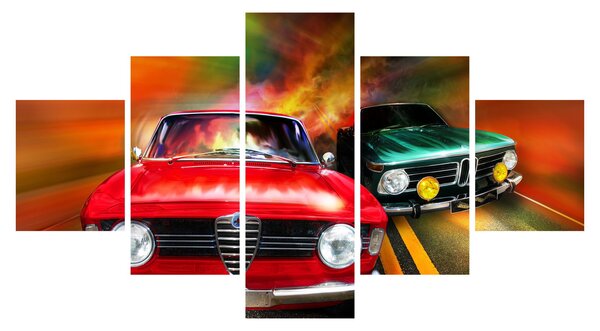 Obraz - Retro závodní auta (125x70 cm)