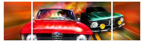Obraz - Retro závodní auta (170x50 cm)