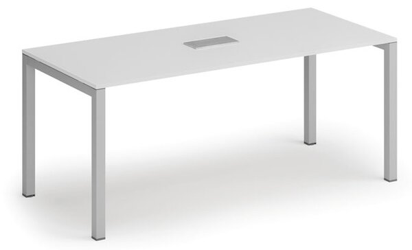 Jednací stůl PRIMO SQUARE, 180x80 cm, bílá + stolní zásuvka TYP I, stříbrná