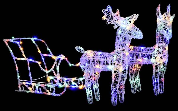 Vánoční sobi se sáněmi 160 LED diod 130 cm akryl 328522