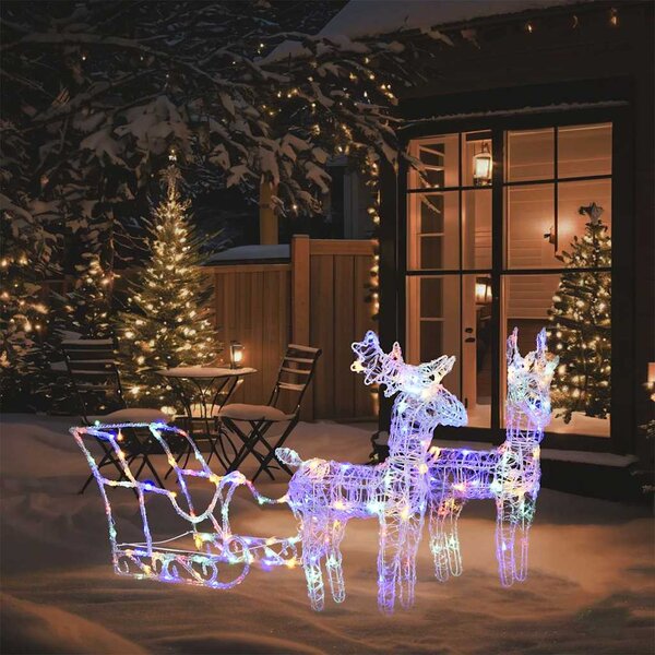 Vánoční sobi se sáněmi 160 LED diod 130 cm akryl 328522