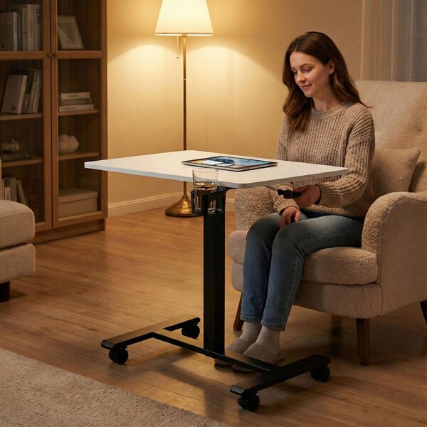 ModernHome JNI-PN01-1-5-NP Mobilní stůl na notebook 70×48 cm, výškově nastavitelný 71,5-112 cm, bílý