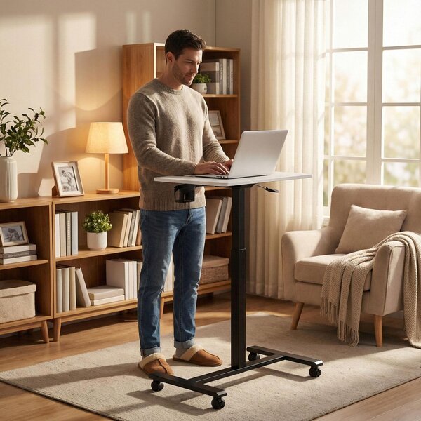 ModernHome JNI-PN01-1-5-NP Mobilní stůl na notebook 70×48 cm, výškově nastavitelný 71,5-112 cm, bílý