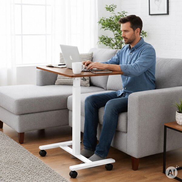 ModernHome JNI-PN01-5-16 Mobilní stůl na notebook 70×48 cm, výškově nastavitelný 71,5-112 cm, hnědý