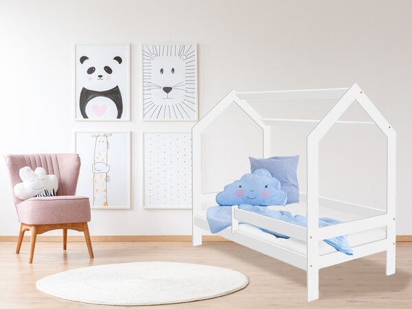 Dětská postel DOMEČEK D3 bílá 80 x 160 cm Rošt: S lamelovým roštem, Matrace: Matrace EASYSOFT 8 cm, Úložný box: S bílým úložným boxem