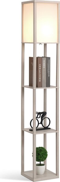 HOMCOM Regál na stojací lampu 26L x 26W x 160H cm 3 police 4 úrovně MDF Světle šedý