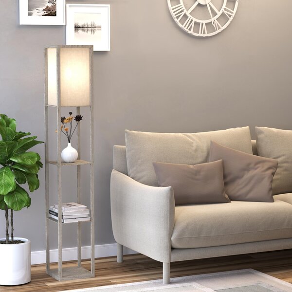 HOMCOM Regál na stojací lampu 26L x 26W x 160H cm 3 police 4 úrovně MDF Světle šedý