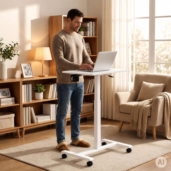 ModernHome JNI-PN01-5-5 Mobilní stůl na notebook 70×48 cm, výškově nastavitelný 71,5-112 cm, bílý