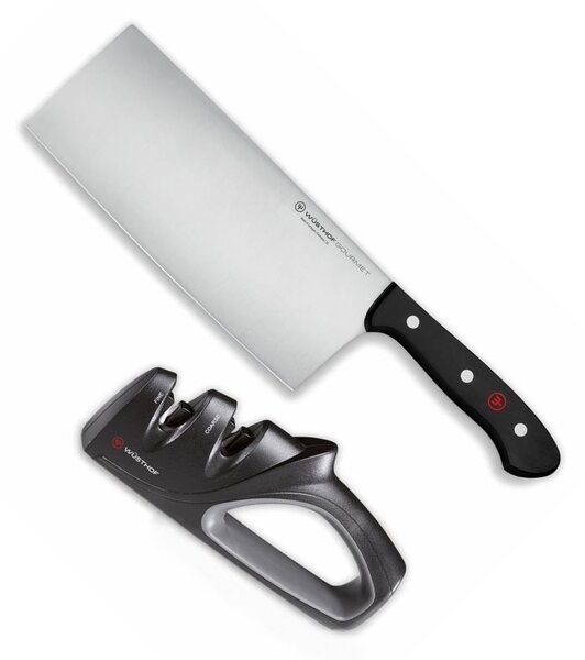 Čínský kuchařský nůž 18 cm GOURMET a brousek - Wüsthof Dreizack Solingen (GOURMET Sada Čínský kuchařský nůž + Brousek - Wüsthof Dreizack Solingen)