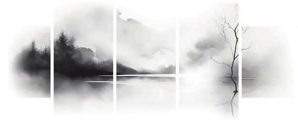 Obraz - Inkoustová malba krajiny (125x70 cm)