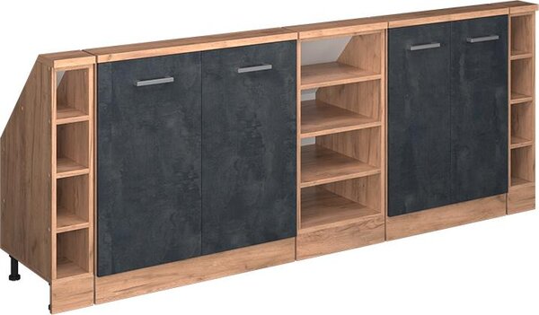 Kuchyňská skříňka pod šikmou střechu Vicco R-Line Černý beton 210 cm Sada 5 kusů, Model 58190