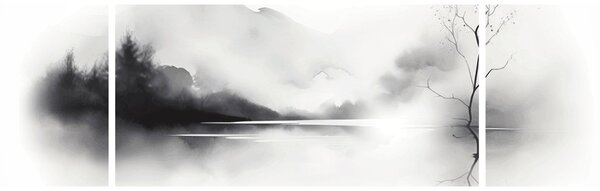 Obraz - Inkoustová malba krajiny (170x50 cm)