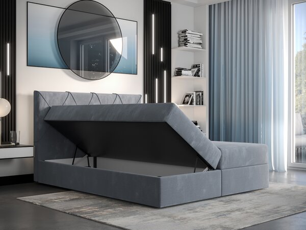 Manželská postel Boxspring 140 cm Athena (černá) (s matrací a úložným prostorem)