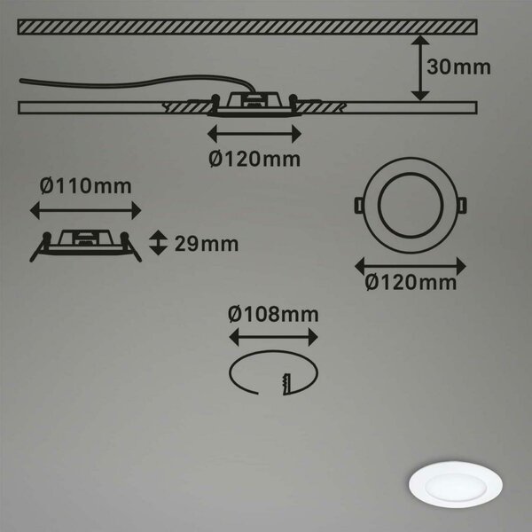 BRILONER 3ks sada LED vestavné svítidlo, pr. 12 cm, 6,4 W, bílé IP44 BRI 7284-036