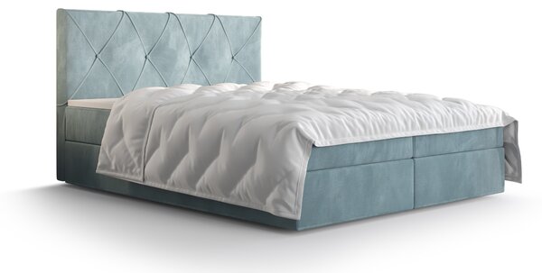 Manželská postel Boxspring 140 cm Athena (šedomodrá) (s matrací a úložným prostorem). 1046356