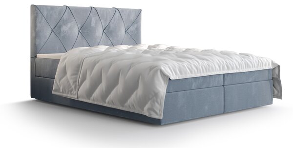 Manželská postel Boxspring 140 cm Athena (světlomodrá) (s matrací a úložným prostorem)