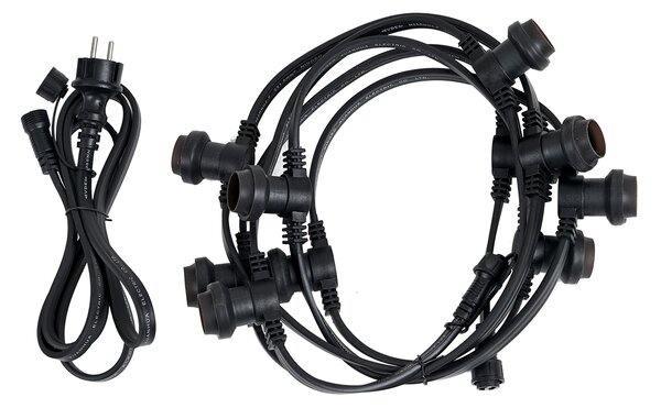 Propojitelný černý světelný řetěz se zástrčkou, 6m, 10x E27, IP64 - Lubber