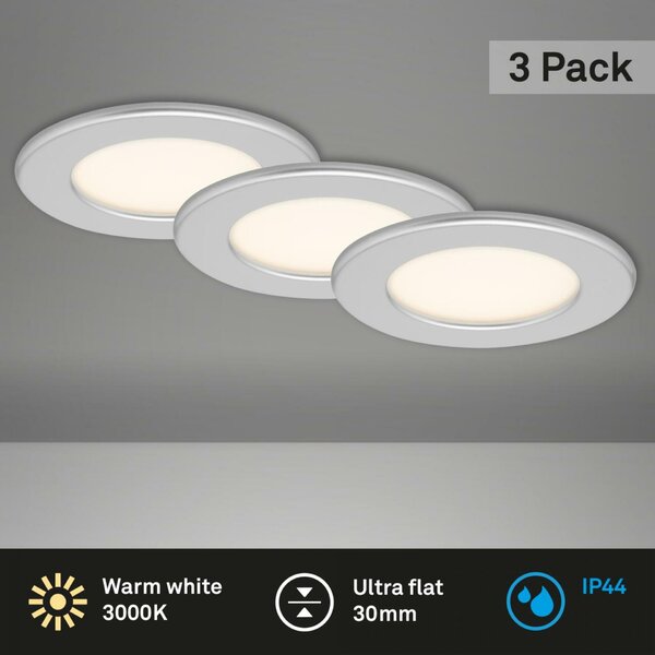 BRILONER 3ks sada LED vestavné svítidlo, pr. 11,5 cm, 6 W, matný chrom IP44 BRI 7053-034