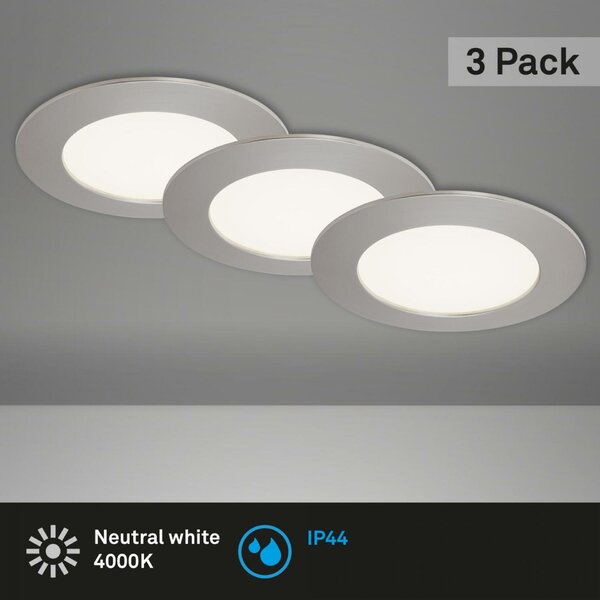 BRILONER 3ks sada LED vestavné svítidlo, pr. 12 cm, 8 W, matný nikl IP44 BRI 7284-032