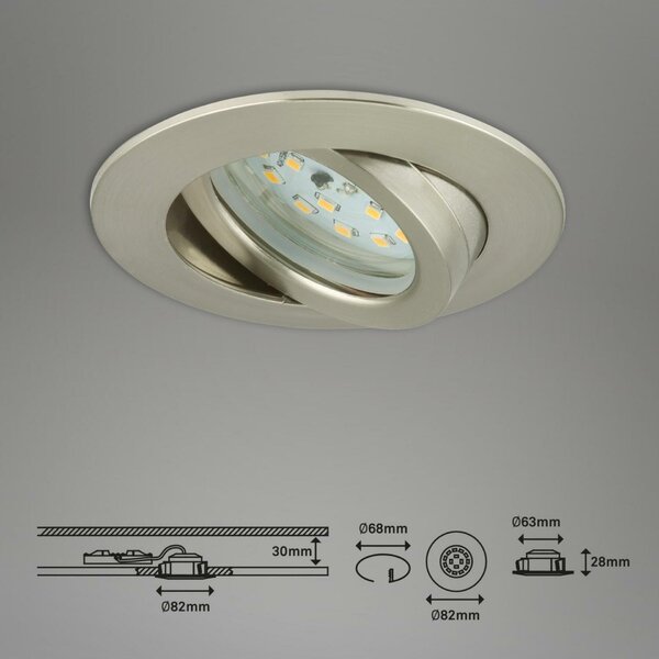 BRILONER 3ks sada LED vestavné svítidlo, pr. 8,2 cm, 6,5 W, matný nikl BRI 7296-032