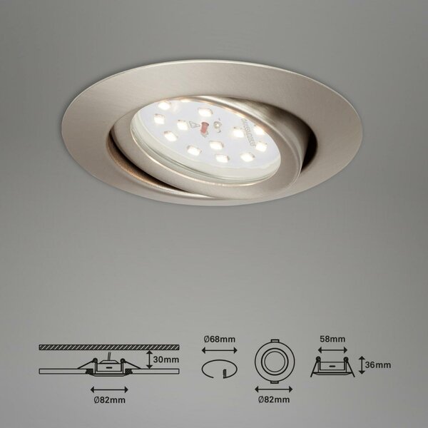 BRILONER 3ks sada LED vestavné svítidlo, pr. 8,2 cm, 3,5 W, matný nikl BRI 7172-032
