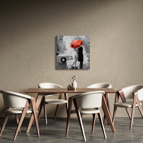 Obraz - Zamilovaný pár pod deštníkem, červený (30x30 cm)