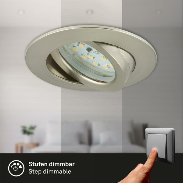 BRILONER 3ks sada LED vestavné svítidlo, pr. 8,2 cm, 6,5 W, matný nikl BRI 7296-032