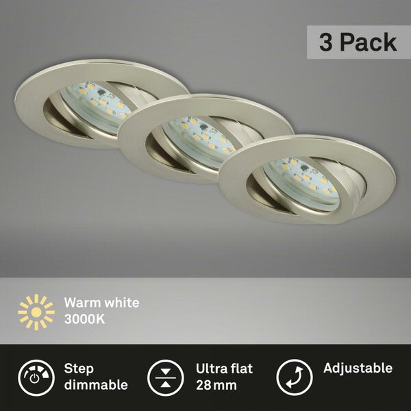 BRILONER 3ks sada LED vestavné svítidlo, pr. 8,2 cm, 6,5 W, matný nikl BRI 7296-032