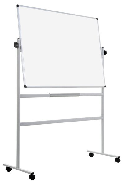 Mobilní otočná oboustranná bílá popisovací tabule, magnetická, 1200 x 900 mm