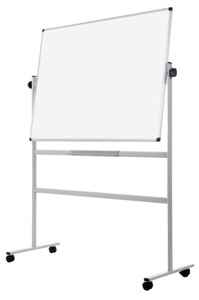 Mobilní otočná oboustranná bílá popisovací tabule, magnetická, 1200 x 900 mm