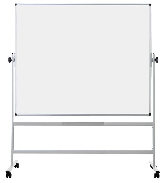 Mobilní otočná oboustranná bílá popisovací tabule, magnetická, 1500 x 1200 mm