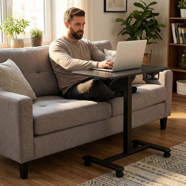 ModernHome JNI-PN01-1-1-NP Mobilní stůl na notebook 70×48 cm, výškově nastavitelný 71,5-112 cm, černý