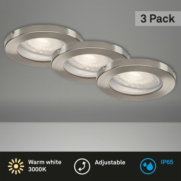 BRILONER 3ks sada LED vestavné svítidlo, pr. 8,5 cm, 5 W, matný nikl IP65 BRI 7181-032