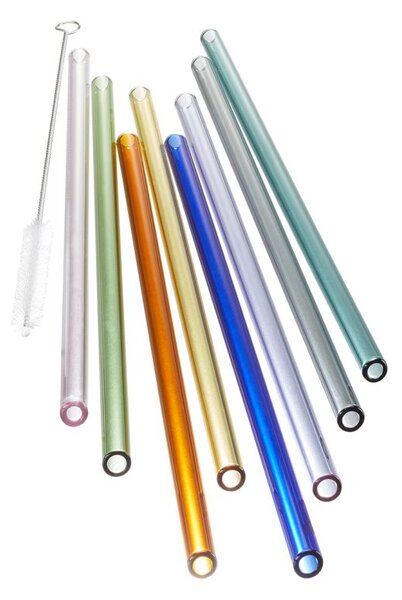 Skleněné brčko FUTURE, 23 cm barevné 8 kusů s kartáčkem - GEFU