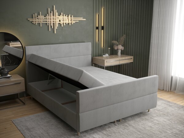 Manželská postel Boxspring 140 cm Flu plus (světlobéžová) (s matrací a úložným prostorem)