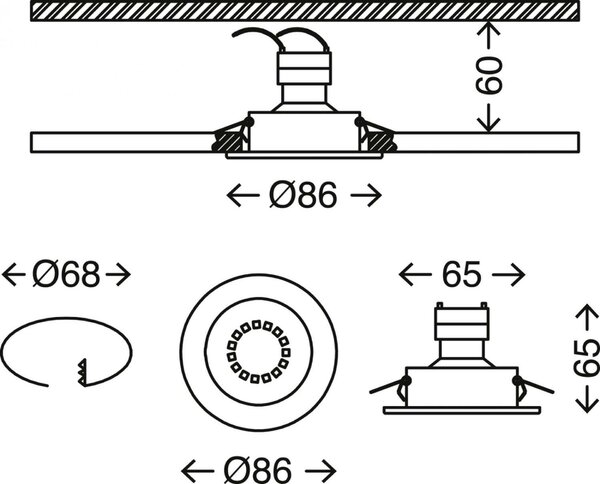 BRILONER 3ks sada vestavné svítidlo, pr. 8,6 cm, černá BRI 7110-035