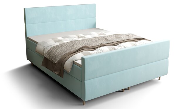Manželská postel Boxspring 140 cm Flu plus (světlomodrá) (s matrací a úložným prostorem). 1046567