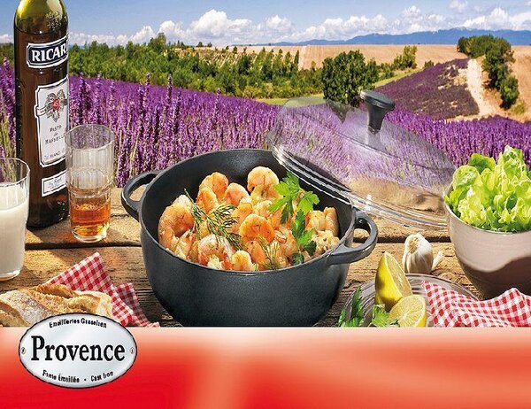 Litinová vysoká pánev se skleněnou pokličkou Provence 24cm červená - Küchenprofi