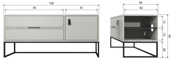 WOOOD Světle šedý borovicový TV stolek Frax 120 x 44 cm
