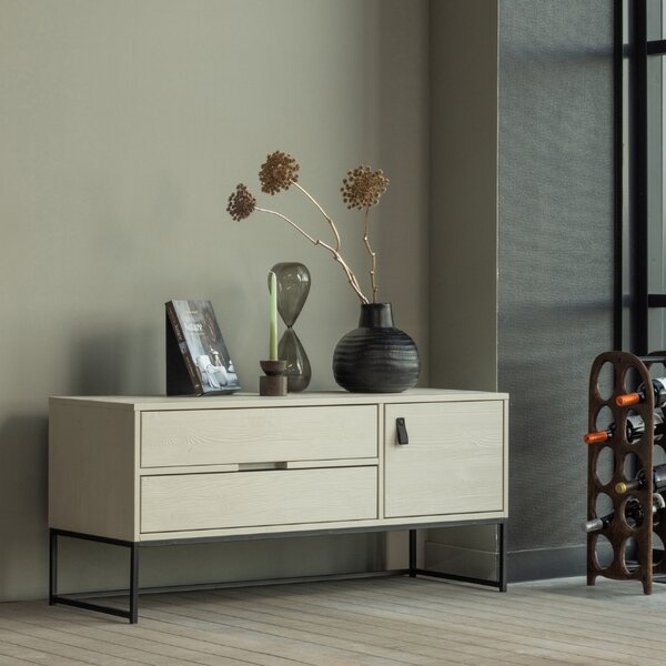 WOOOD Světle šedý borovicový TV stolek Frax 120 x 44 cm