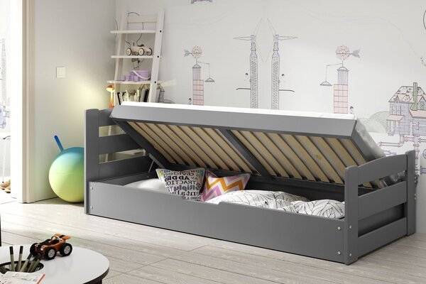 Dětská postel Ernie - 1 osoba, 90x200 s úložného prostoru – Grafit