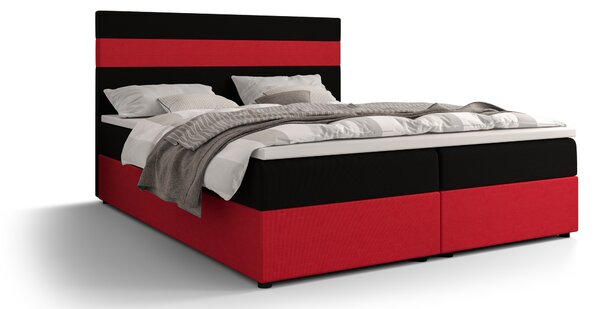 Manželská postel Boxspring 140 cm Locos (tmavě hnědá + červená) (s matrací a úložným prostorem). 1046694