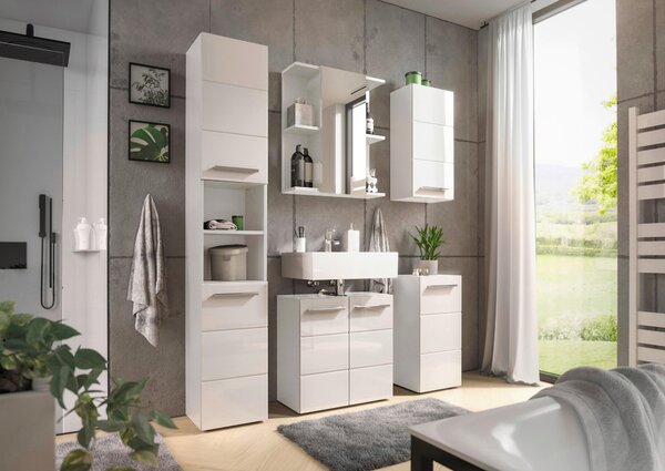 VYSOKÁ SKŘÍŇ, vysoce lesklá bílá, bílá, 34/190/31 cm MID.YOU - Koupelnové série, Online Only