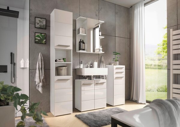 VYSOKÁ SKŘÍŇ, vysoce lesklá bílá, bílá, 34/190/31 cm MID.YOU - Koupelnové série, Online Only