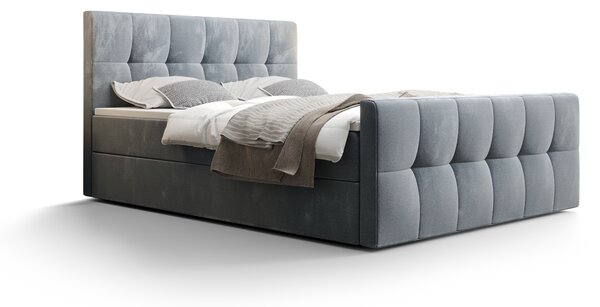 Manželská postel Boxspring 140 cm Macheta (světlomodrá) (s matrací a úložným prostorem)