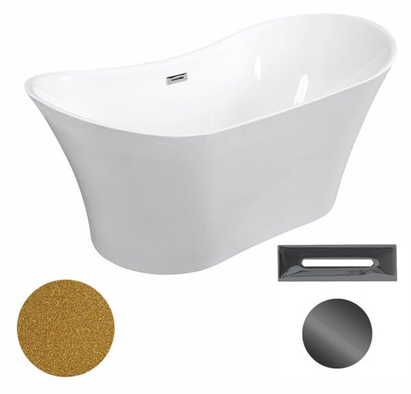 Besco Akrylátová volně stojící vana Amber Glam Z 170x80 Barva: Bílá/zlatá, Rozměry (cm): 170x80, Typ a barva výpustě: Click-Clack s přepadem, grafit
