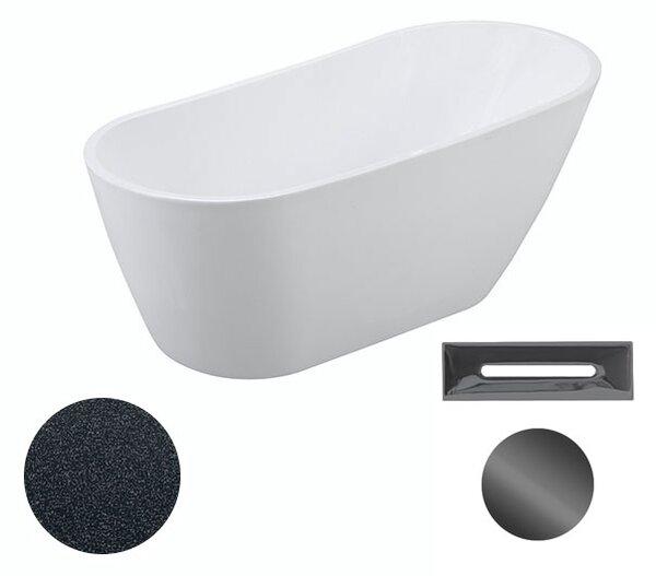 Besco Akrylátová volně stojící vana Melody Glam G 150x80 (170x80) Barva: Bílá/grafit, Rozměry (cm): 170x80, Typ a barva výpustě: Click-Clack s přepadem, černá