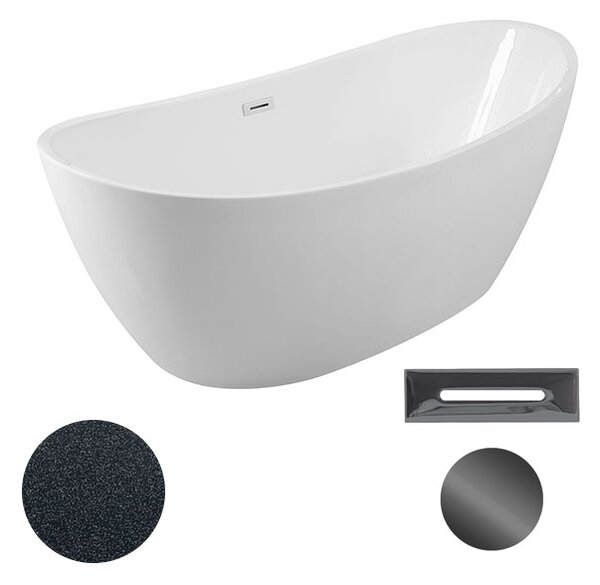 Besco Akrylátová volně stojící vana Ayla Glam G 170x80 Barva: Bílá/grafit, Rozměry (cm): 170x80, Typ a barva výpustě: Click-Clack s přepadem, grafit