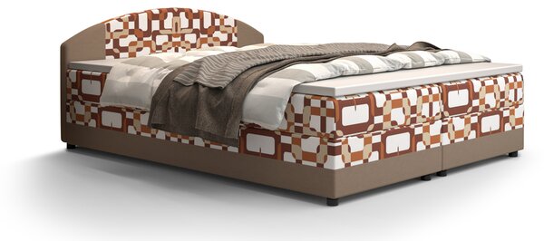 Manželská postel Boxspring 160 cm Orlando (vzor + světle hnědá) (s matrací a úložným prostorem). 1047280
