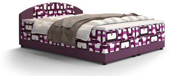 Manželská postel Boxspring 140 cm Orlando Comfort (vzor + fialová) (s matrací a úložným prostorem). 1056251